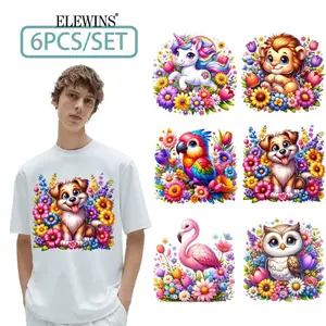 6 Sheets Spring Flower Animal Hot Stamping DTF Transfer Film Iron on Decal for Tshirt Hoodie Jeans Backpack Pillow Machine Washable Reusable for Men Women