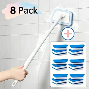 Shower Cleaning Brush Set - Includes 8 Sponges & 1 Handle with Replaceable Heads |   Detachable Floor & Wall Scrubber for Tubs, Tiles, and Glass Surfaces |   Durable Plastic Bathroom Cleaning Tool - No Electricity Required |   Ergonomic Grip Design |   Mu