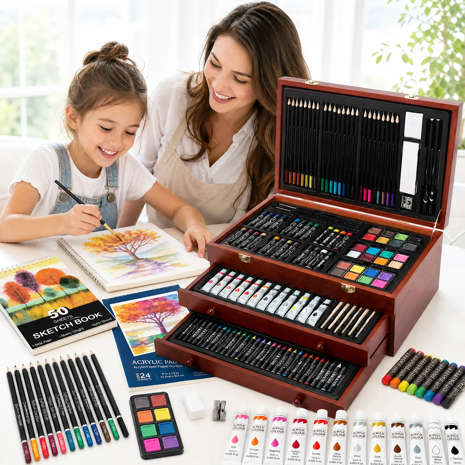 TMOL 175 Piece Deluxe Art Set Drawing Painting Kit, Acrylic Paints, Crayons, Colored Pencils, Painting Materials, Professional Art Kit in Wooden Case, Art Supplies for Adults, Teens, Kids, Gifts for Birthdays, Art Maker, #Summervibes, #SummerFinds