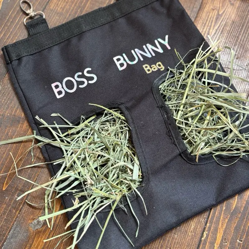 Boss Bunny 2-Hole Rabbit Hay Bag, Durable Oxford Material Pet Feeding Tool, 9"x11" Waterproof Animal Accessory with Swivel Hooks, Velcro Closure, Easy Access, Animal-Safe, Made to Order for Daily Use, 9"X 11"