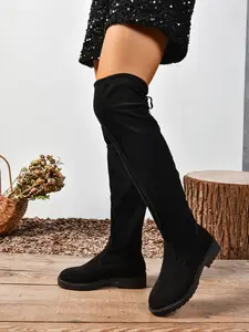 Women's New Slimming Over-The-Knee Boots, Elastic Thigh-High Punk Style, One-Step Slip-On Lightweight Thick Sole, Perfect for Nightclubs and Tight Pants