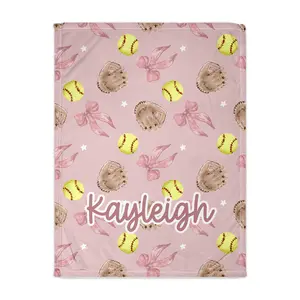 Personalized Coquette Softball Throw Blanket 50x60 & 60x80 Soft and Cozy Team Blanket for Fans and Players Ideal for Indoor and Outdoor Use