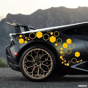 Honeycomb combination car decal hexagonal modified body waistline scratch cover decorative reflective stripe car sticker, Cars Accessories