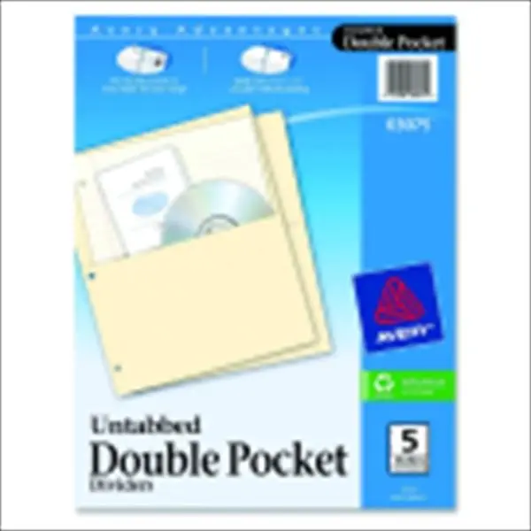 Avery 1054118 Paper Double Pocket Untabbed Divider - Buff, Pack 5