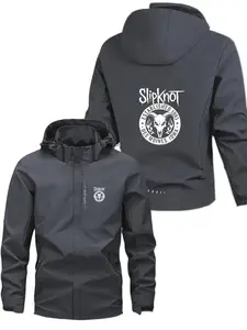 Men's Lightweight Polyester Fashion Hooded Jacket, Slipknot Print, Full Zipper Front, Casual Outdoor Spring & Fall Outerwear