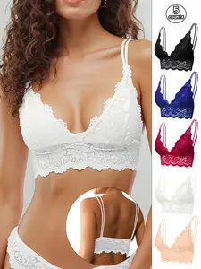 5 Pack Lace Bralettes, Wireless Comfort Push Up Teen Girls Lingerie, French Sheer Backless Tank Tops, Versatile Breathable Essential Items