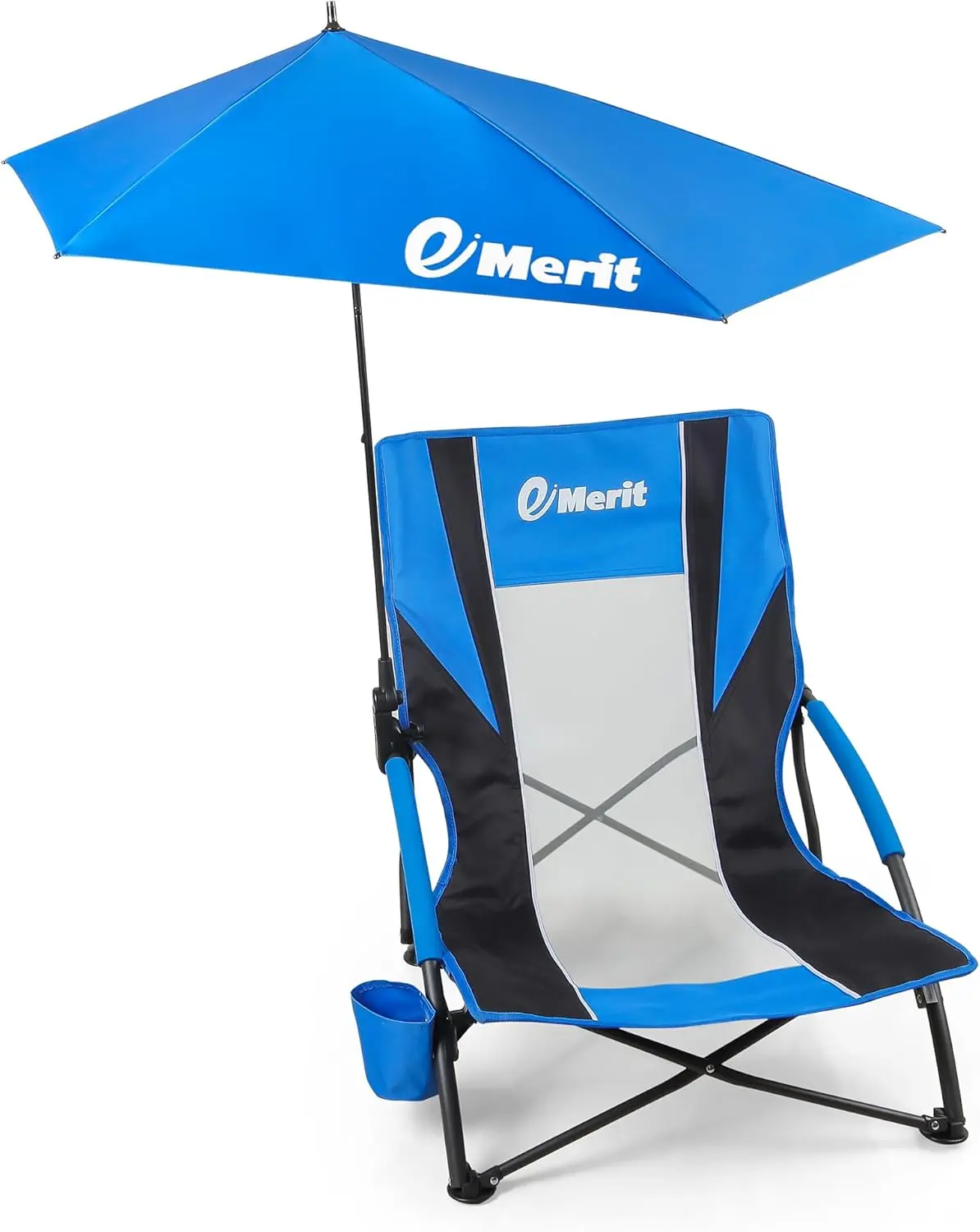 Adult Low Beach Chair Sling Beach Chair with Parasol Folding Backpack Camping Chair with Cup Holder for Outdoor Fishing Camping BBQ Party Picnic Beach Travel Lawn