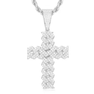 【#P259  Live2】925 Sterling Silver  Cross Pendant Necklace With D VVS Synthetic Moissanite Iced Out Bling Necklaces UCCIYO Men Women Hip Hop Jewelry Gift