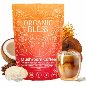 ORGANIC BLESS Instant Mushroom Coffee Brew with Coconut Milk & MCT Oil – Organic Lion’s Mane, Reishi & Cordyceps Blend for Energy, Focus & Clarity – Adaptogenic Mushroom Coffee – Immune Support – TikTok Brew Coffee – 30 Servings per Pack
