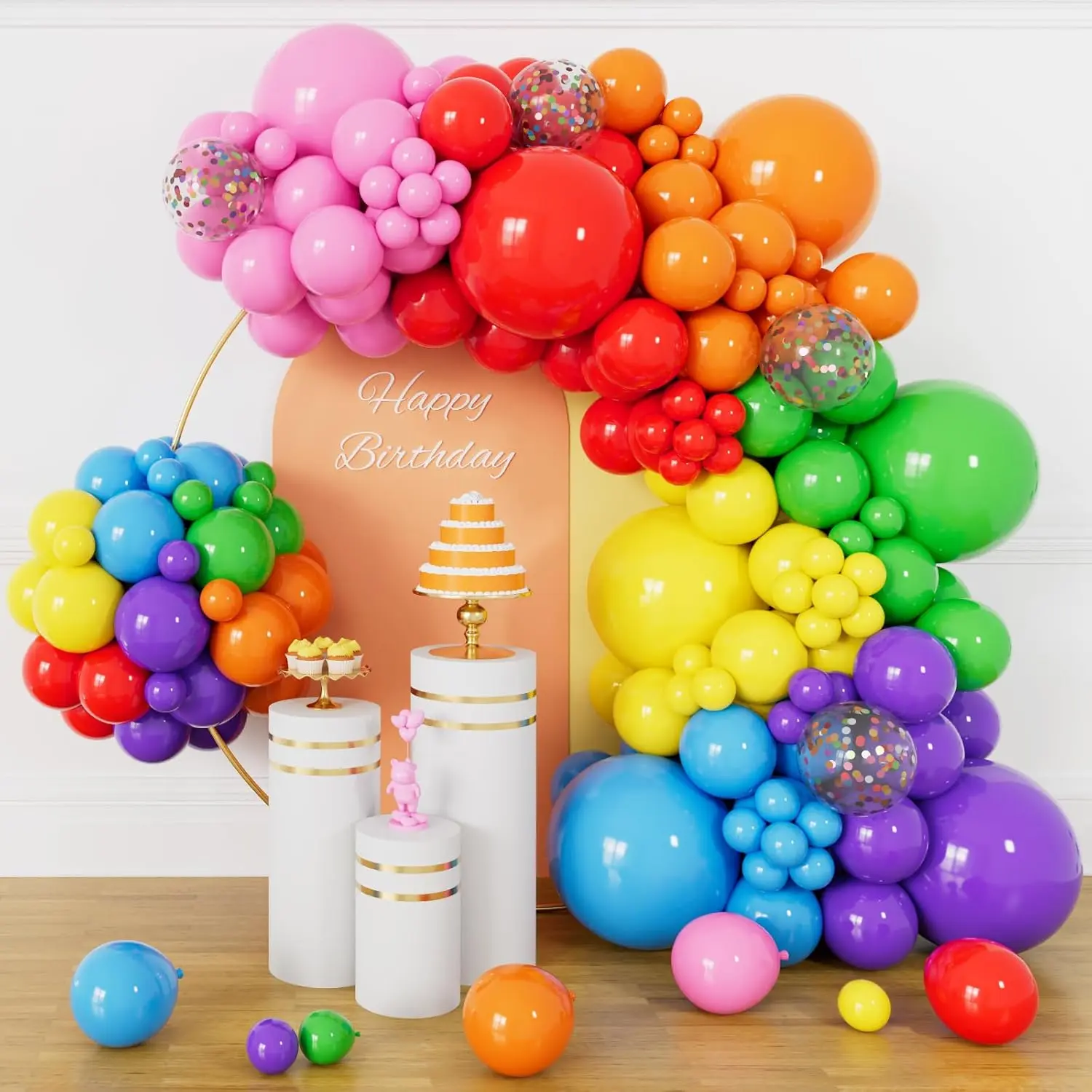 140pcs Rainbow Balloon Arch Kit, Rainbow Balloons of Different Sizes Pack of 18 12 10 5 Inch Party Balloon Kit for Birthday Party