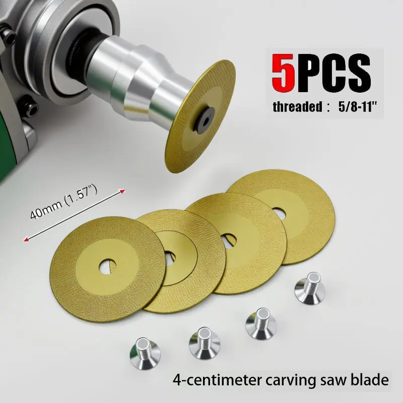 5PCS 2" (50mm Threaded) Diamond Vacuum Brazed Blades - 5/8-11 Detachable Flange for Angle Grinders, Cutting Tool for Stone Carving, Tile, Metal Mini Grinding Discs