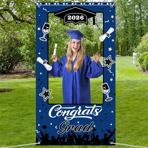 2D Flat Banner for 2026 Graduation Party, Blue or Gold Decor, No Power Needed, Graduation Photo Booth Backdrop