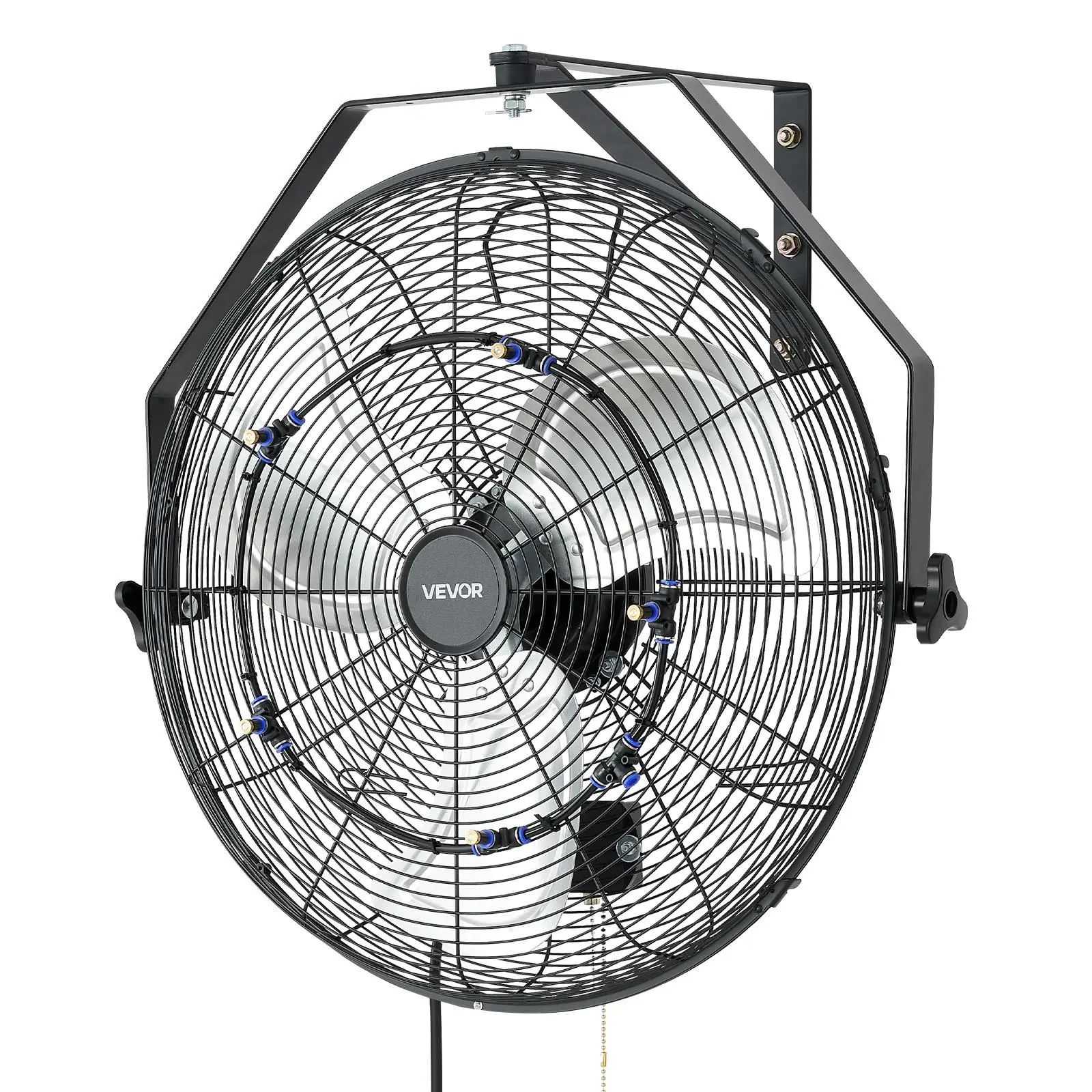 【summerfinds】VEVOR 20-in Industrial Wall Mount Mist Fan, IP44 Protection, 3 Fan Speeds, 32.8 Ft/10 M Airflow Distance, Adjustable Rotation Angle, 3400 CFM, Water Hose Compatible, for Garage, Industrial Use, Industrial Wall Fan