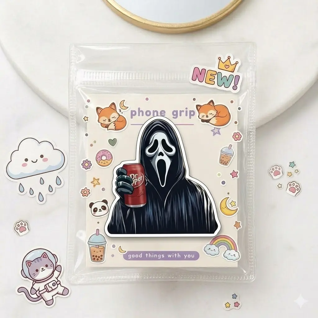 Funny Horror Phone Grip Holder Spooky Masked Killer Soda Cute Expanding Stand Aesthetic Halloween Phone Accessories Gift for Horror Fans Her Him