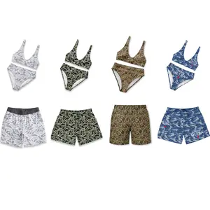 Camo Matching Couple Swimwear Set, Women’s Casual Bikini Men’s Beach MESH Shorts, Hunting Camo Casual Bikini Set Summer Vacation Outfits for Him Her