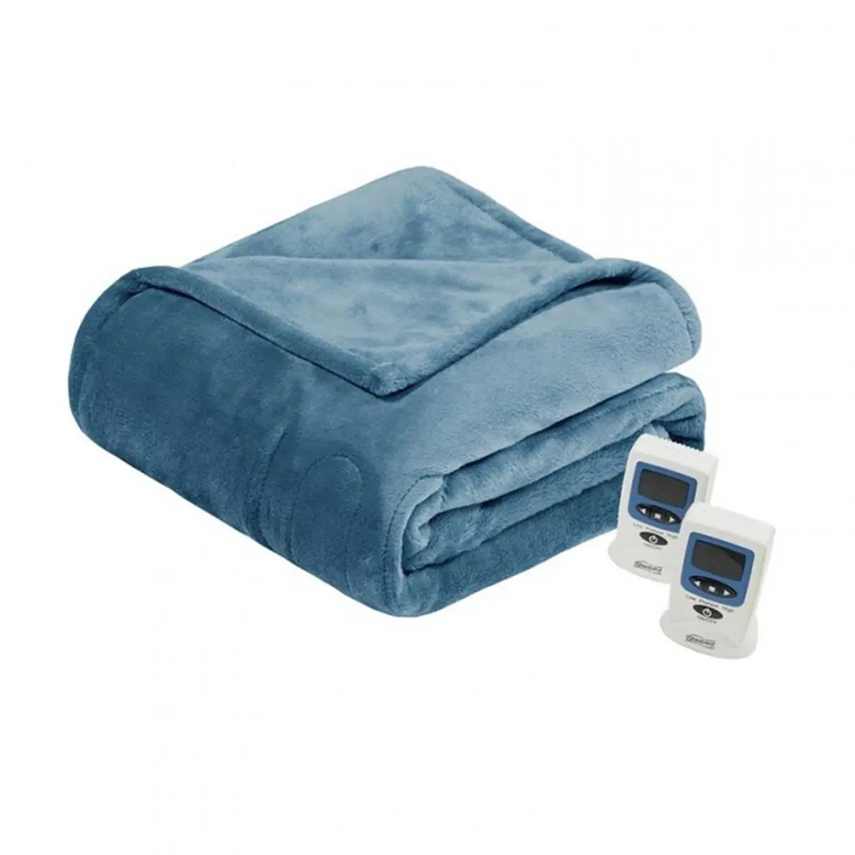 Beautyrest Heatable Plush Fabric Blanket - Full Size, Luxurious Sapphire Blue Home Bedding Bedspread & Coverlet