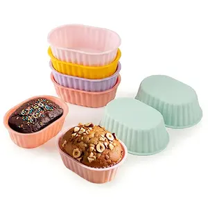 12 Silicone Oval Cake Molds, Mini Pancake and Cupcake Baking Trays, Silicone Muffin Pan, Compatible with Air Fryer, Microwave, Oven, Dishwasher Safe