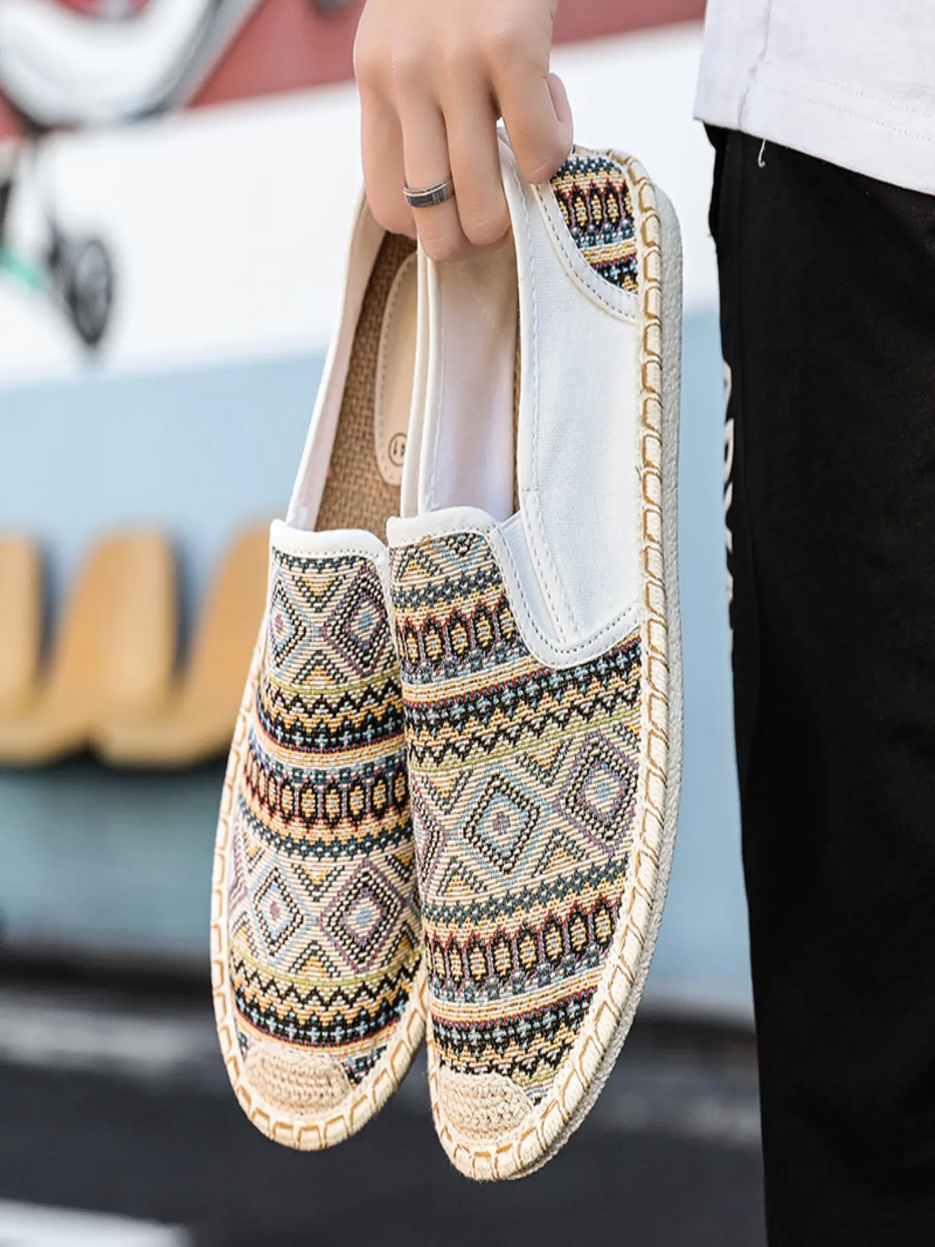 Men's Ethnic Style Breathable Canvas Shoes, Woven Slip-On Loafers Casual Espadrilles Footwear, Casual Daily Shoes