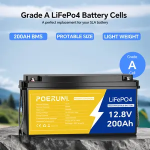 POERUNI 12.8V 200Ah LiFePO4 Battery for RV Solar Setup & Off-Grid Camping Reliable Energy Storage