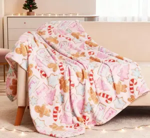 Christmas Blanket - Soft Plush Snow Throw for Bedroom or Living Room - Festive Decor with Gingerbread and Candy Cane Patterns