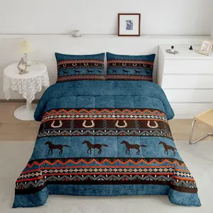 Feelyou Western Theme Luxury Comforter Set - Digital Print Cowboy Horse, Aztec Tribal, Southwestern Native American Designs, Multi-Size Bedroom Bedding Set, Machine Washable Decorative Country Bedding for Home Decor, Decorative Bedding Set