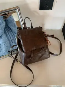 Vintage High-Quality Soft Leather Small Shoulder Bag, Versatile Commuter Casual Travel Backpack for Women, Plain Pattern, Casual Daypack, No Accessories Included