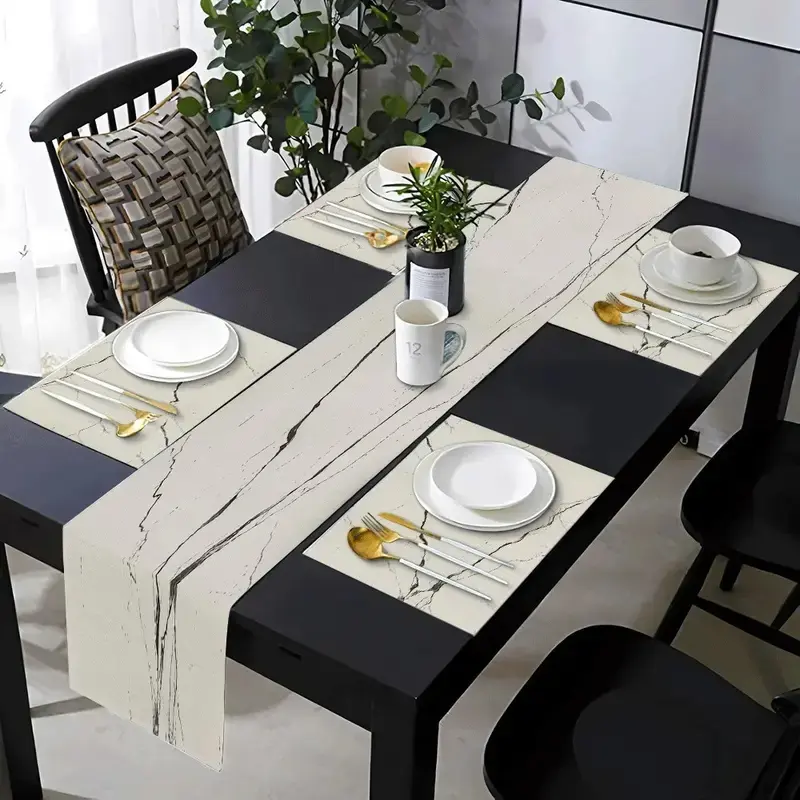 5-piece/7-piece set of table flags, placemats, Kitchen Decorative Placemat, washable with black striped marble pattern design, suitable for daily use in kitchens, dining tables, living rooms