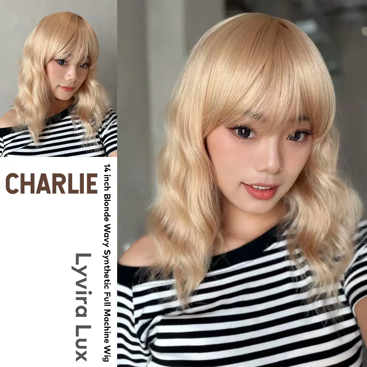Lyvira Lux CHARLIE Women's 14inch Platinum Blonde Wavy Bob Cut Synthetic Full Machine Wig - Snowflake Lace Front, Glueless, Natural Hairline, Adjustable Comfortable Cap, for Beginners, Weddings, Daily Use, 24/7 Support, Wigs For Beginners, Synthetic Wig,