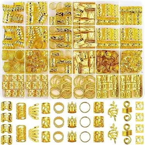 280 Pcs Gold Hair Jewelry Braid, Hair Accessory, Hair Dreadlock Accessory Braid, Metal Gold Braids Rings Cuffs Clips for Dreadlock Accessory Jewelry Decorations