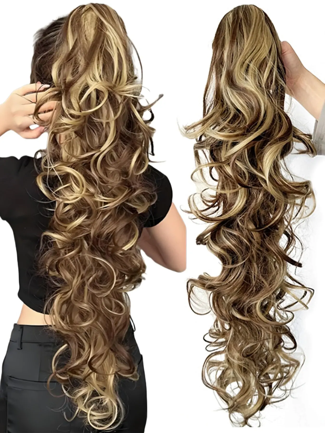 30 Inch Long Curly Wavy Ponytail Hair Extensions Synthetic Hair Piece Heat Resistant Fiber Elegant Long Wavy Curl Fake Pony Tail Clip On Hairpiece for Women Daily Party Daily Use Synthetic Hairpieces