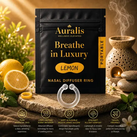 Auralis Essential Silicone Ring - Portable Reusable Personal Nasal Essential Oils Diffuser for Healthcare, Aromatherapy, Pure Oils, Therapeutic Stress Relief, Discreet Cordless Multiple Uses