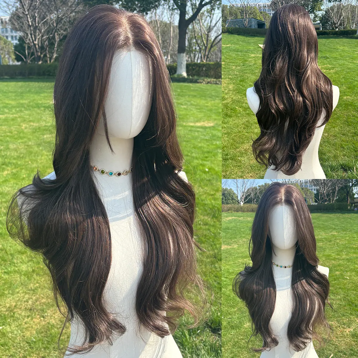 SMILCO 26Inch Brown Low Density Pre Cut 13x6 Free Part Long Curly Layer Cutted Glueless Natural Hairline 100% Futura Fiber Synthetic Lace Front Wig SM9411B Lace Frontal Wig Summer Vibes