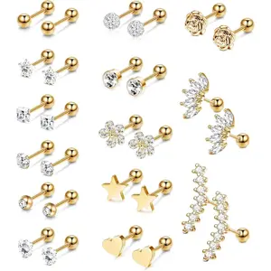 Surgical Steel Cartilage Piercing Earrings Set for Men Women, Stainless Steel Gold Multiple Perforation Conch Spiral Ear Screen Earrings Jewelry