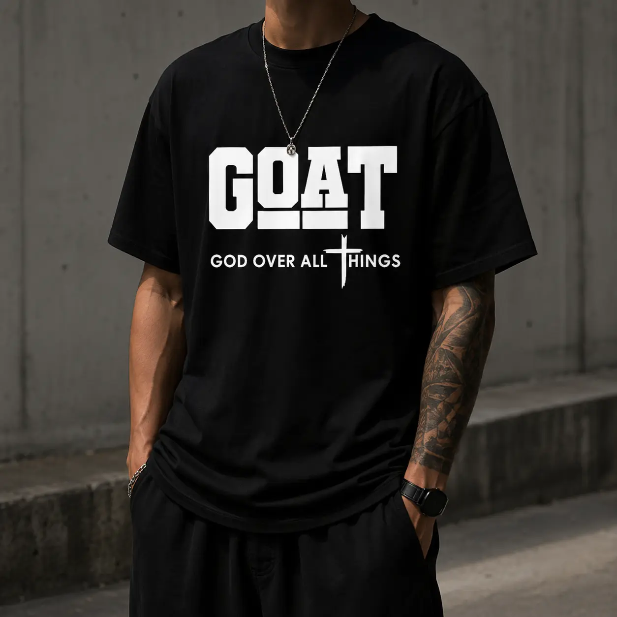 GOAT God Over All Things Tshirt Sweatshirt Hoodie, Christian Faith Graphic Shirt, Bold Religious Streetwear, Inspirational Church Apparel, Worship Gift For Believers, Unisex Casual Clothing For Men And Women