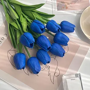 10 Blue Tulip Bouquets for Spring, Bright Blue Flowers and Leaves, Artificial Flower Bouquet, Decorative Bouquet, Fake Bouquet, Faux Floral Arrangements, Wedding Decoration, Home Decor, Valentine's Day, Bridal Bouquets