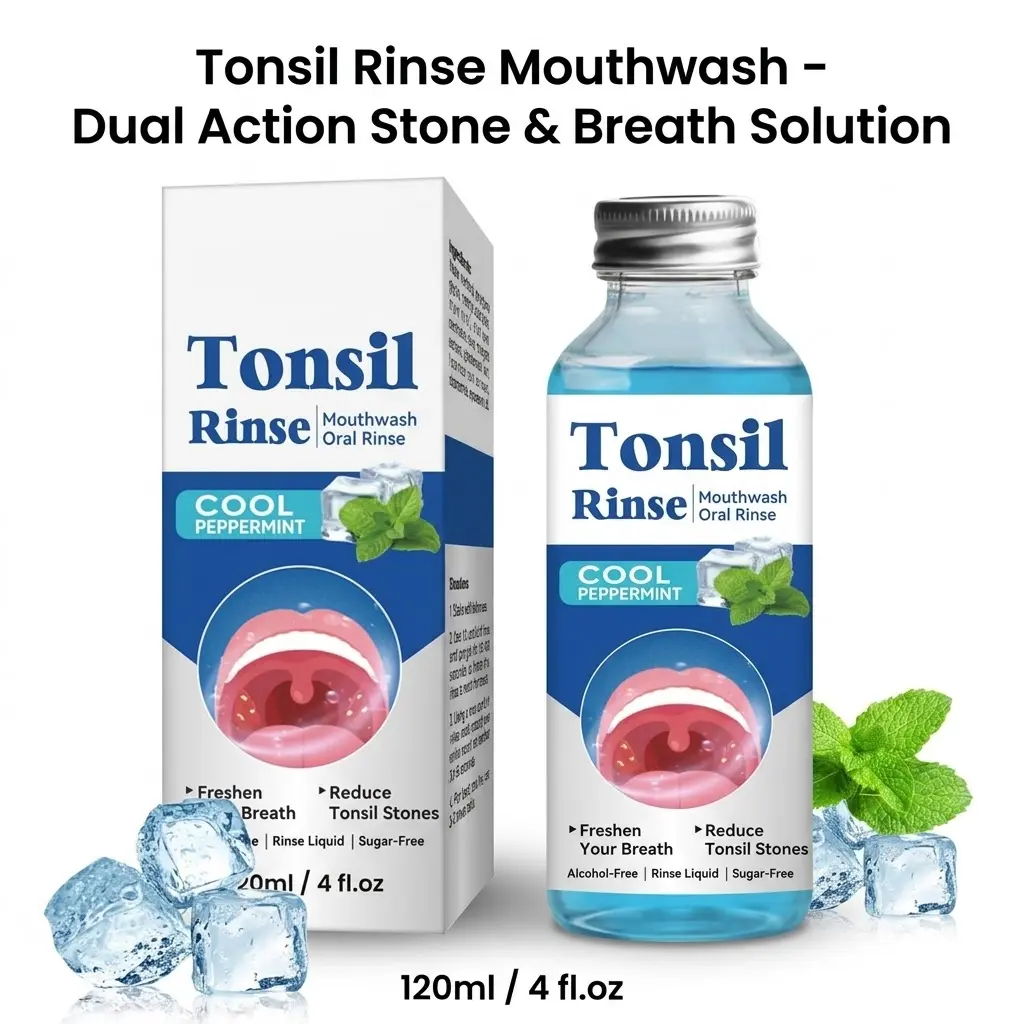 Tonsil Stone Mouthwash for Daily Stone Reduction & Oral Care, Minty Fresh Peppermint Formula, Alcohol-Free Liquid Rinse for Sensitive Mouths, 120ml, Alcohol‑Free Fresh, Single Bottle