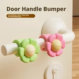 Flower Door Handle Bumper Sticker Silicone Shockproof Pad No Drilling Bedroom Living Room Door Protection Prevent Wall Damage