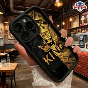Cool Gold Money King Graphic Pattern Case for iPhone 17 16 15 14 Pro Max 13 12 11 XR XS Plus Air Slim Lightweight Shockproof Anti Drop Protective Durable TPU Cover