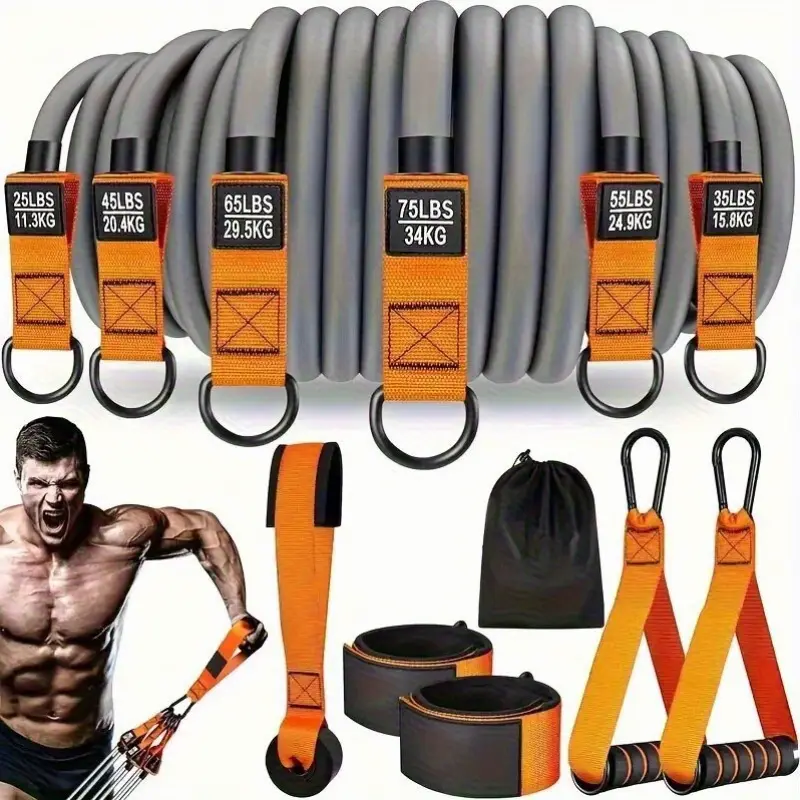 300lb Resistance Band Set - Multi-Functional Home Gym Strength Training Kit with Handles, Door Anchor & Ankle Straps - Heavy-Duty Adjustable Workout Equipment for Full Body Exercise, Muscle Building & Toning