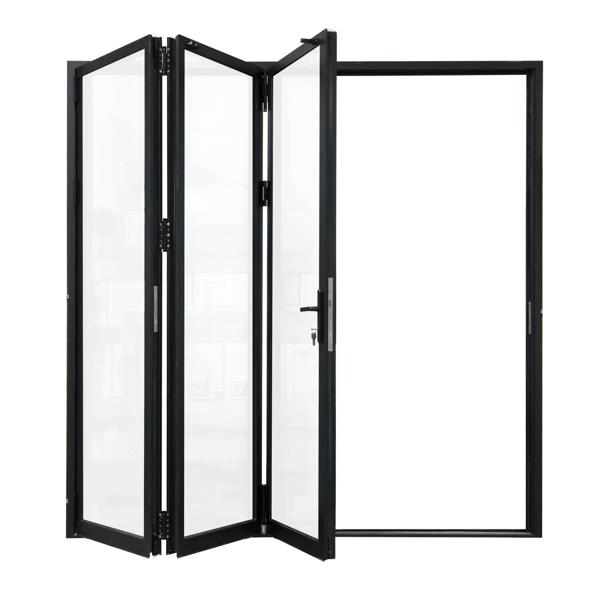 96 in. x 80 in. Matte Black Right to Left Out-Swing Thermal Break Aluminum Folding Patio Door with Locks