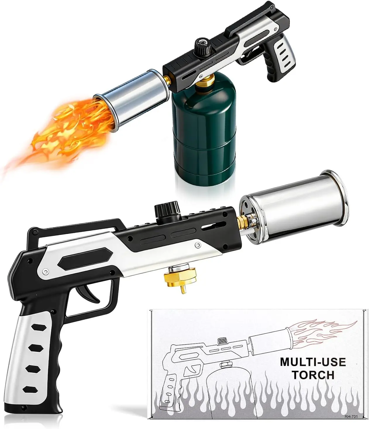 High-Heat Butane Torch Gun - Tools & Hardware Soldering Equipment Accessory, 3272°F Portable Powerful Lighter with Adjustable Flame, Built-in Security Lock, Precision-Focused Nozzle, Cylinder-Adapter Compatible for Kitchen Cheese/Peppers, Camper, Weddings