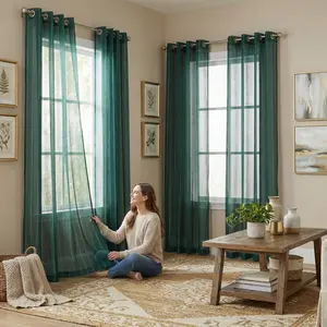 Cozy Curtain 4 Panels 52x84inch 540D mesh straight stripe curtains with loops at the top, soft and light-transmitting, suitable for bedrooms and living rooms, 130 GSM. FT6665