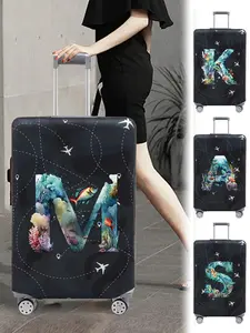 Watercolor Letter Pattern Luggage Cover, Stretch Luggage Protector, Baggage Dust Case Cover for 18-32 Inch Suitcase, Travel Organizer