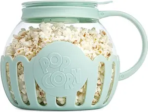 Patented Micro-Pop Microwave Popcorn Popper with Temperature Safe Glass, 3-in-1 Lid Measures Kernels and Melts Butter, Made Without BPA, Dishwasher Safe, 3-Quart, Aqua