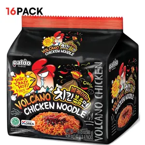Paldo Fun & Yum Volcano Extremely Hot & Spicy Stir Fried Chicken Instant Noodles, Pack of 16, Soupless Original Korean Ramyun, Spicy Ramen Challenge, Chicken Bokkeummyun, 140g x 16