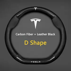 38cm Carbon Fiber Leather Car Steering Wheel Cover, Breathable Anti-Slip Cover for Tesla Model 3 S X Y, Juniper Roadster 2021 Cybertruck, Car Accessories