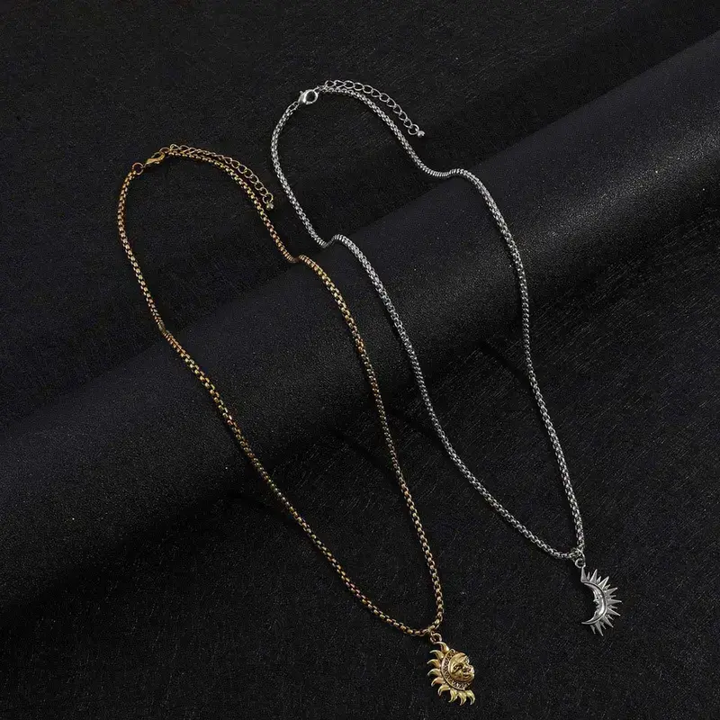 Sun and Moon Asymmetrical Couple Necklace Niche Design All-match Simple Retro Men and Women Jewelry Brothers Necklace Gift