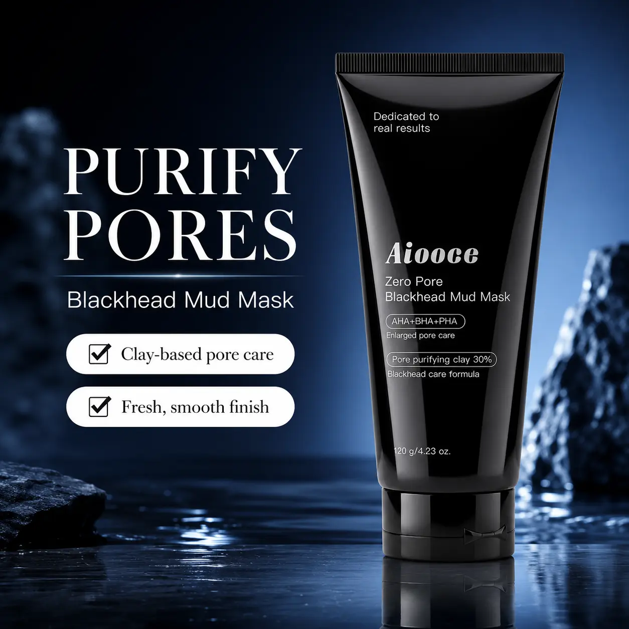 Blackhead Remover Mud Mask 4.23oz Kaolin Charcoal Purifying Clay Mask Gentle Exfoliating AHA BHA PHA Formula Helps Improve Look of Clogged Pores Excess Oil for Daily Weekly Facial Care
