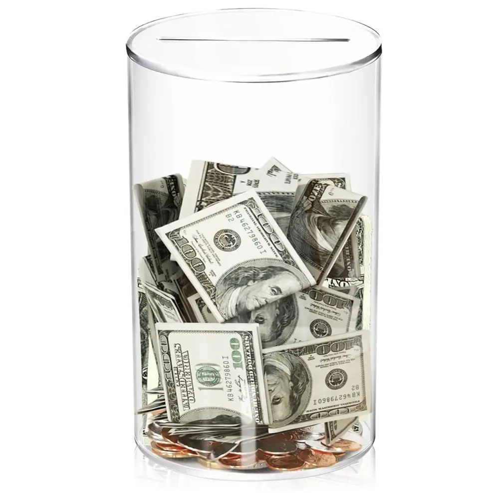 Clear Acrylic Piggy Bank for Adults/Kids, Unopenable Money Box for Cash Coin Saving, Must Break to Open, Transparent Decor Decorative