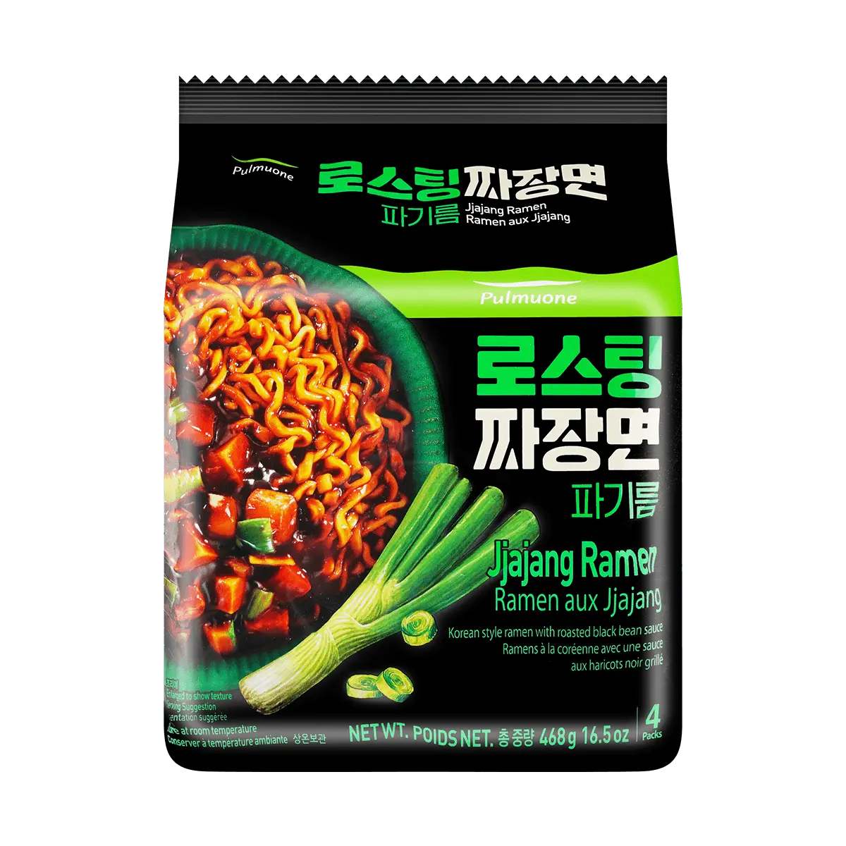 Pulmuone Korean Jjajangmyeon Black Bean Noodles - Savory Scallion Oil Flavor, 468g Instant Ramen Noodles, Quick & Easy Meal